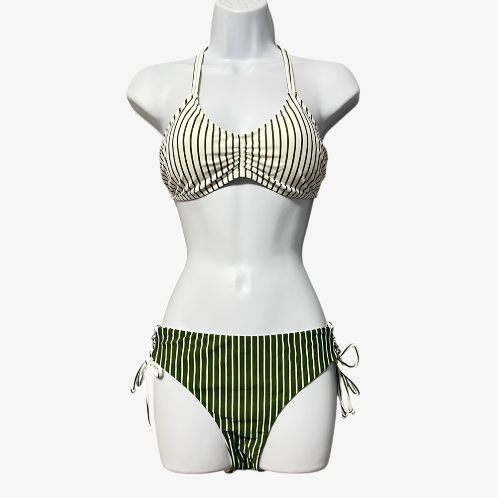 Cupshe Striped Reversible Bikini Bottom Swimsuit Set NWT Size Medium Green White - Picture 3 of 12